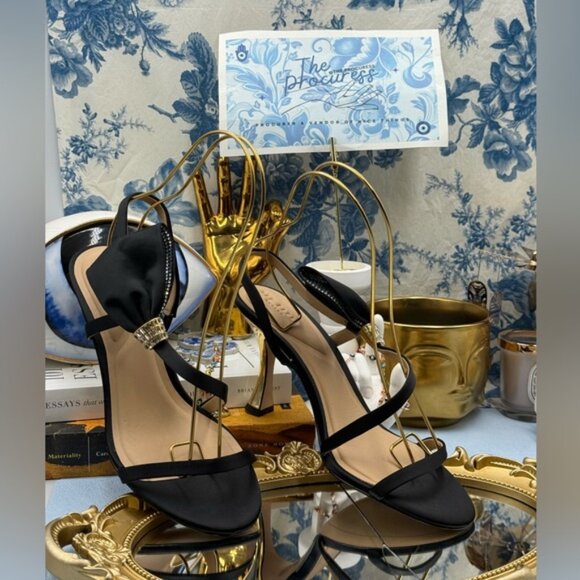 🆕 TED BAKER 🧿 NWOB Belle Black Satin Half Bow Sandal, Sz 39 US 8.5 - Picture 2 of 15